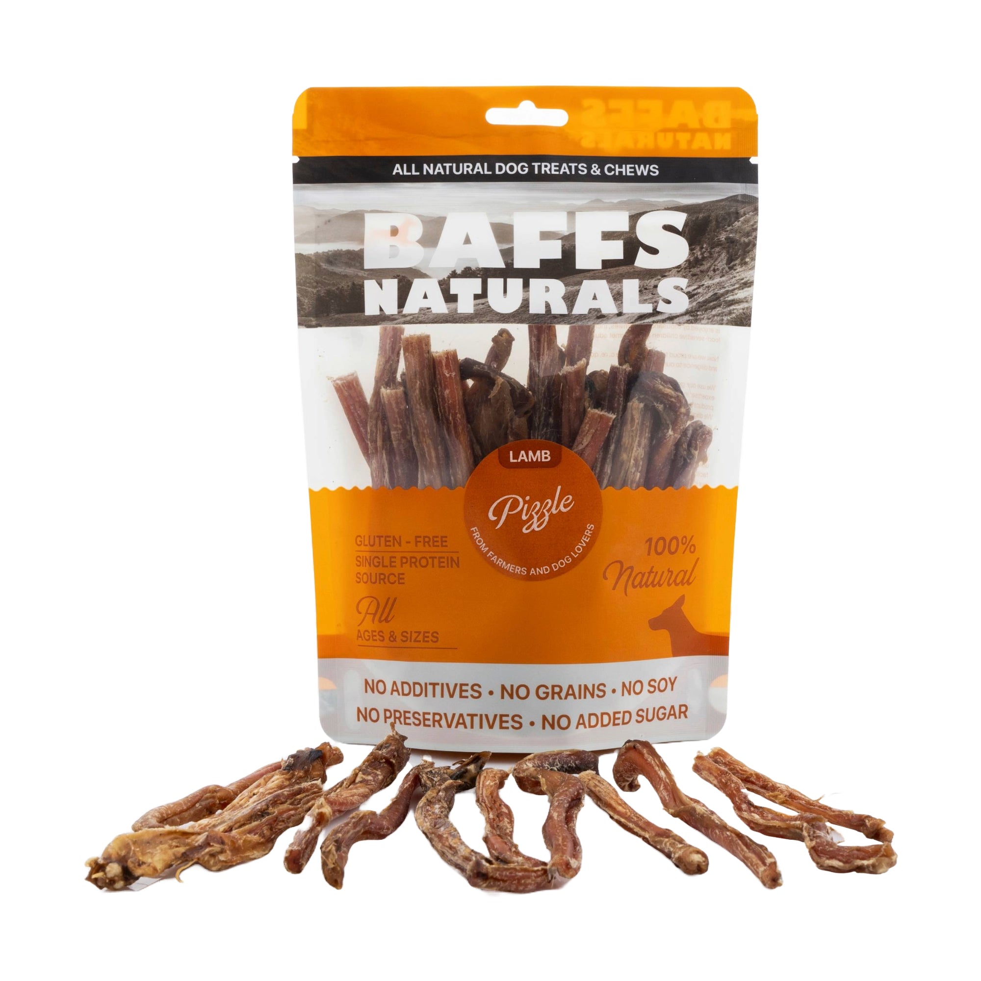 BAFFS NATURALS All-Natural Premium Lamb Pizzle Dog Chews – (8oz Bag)