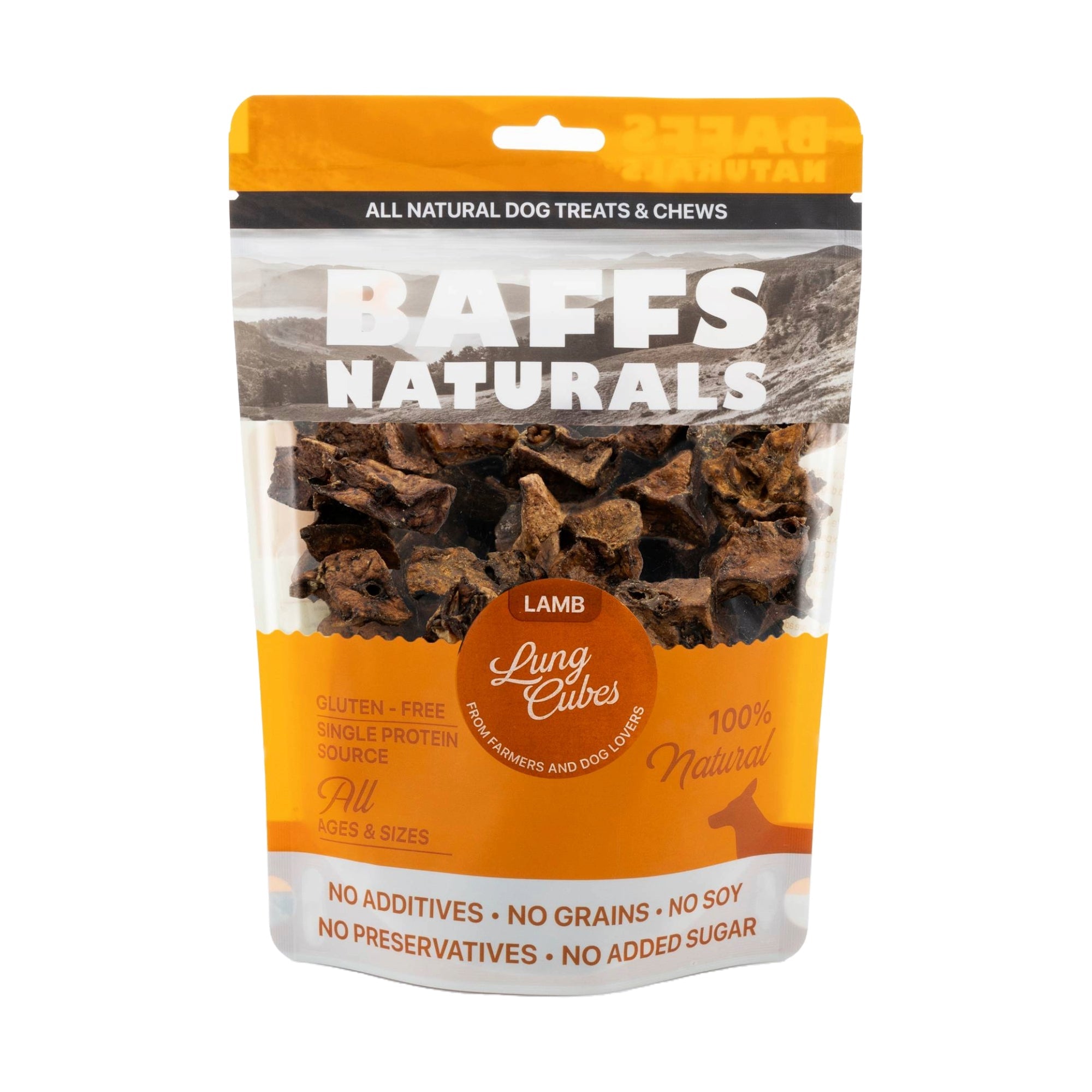 BAFFS NATURALS All-Natural Premium Lamb Lung Cubes – (7oz Bag)