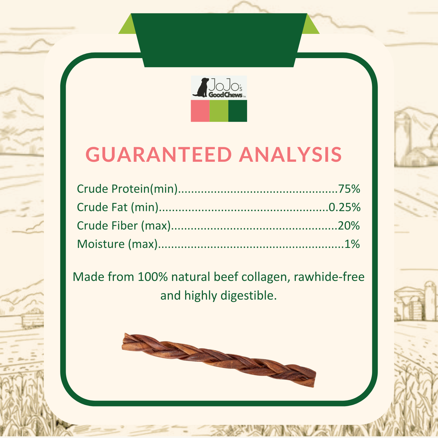 All-Natural Braided Collagen Stick Dog Treats, Supports Joint, Skin & Coat Health – 12-Inch Standard (25/Case)